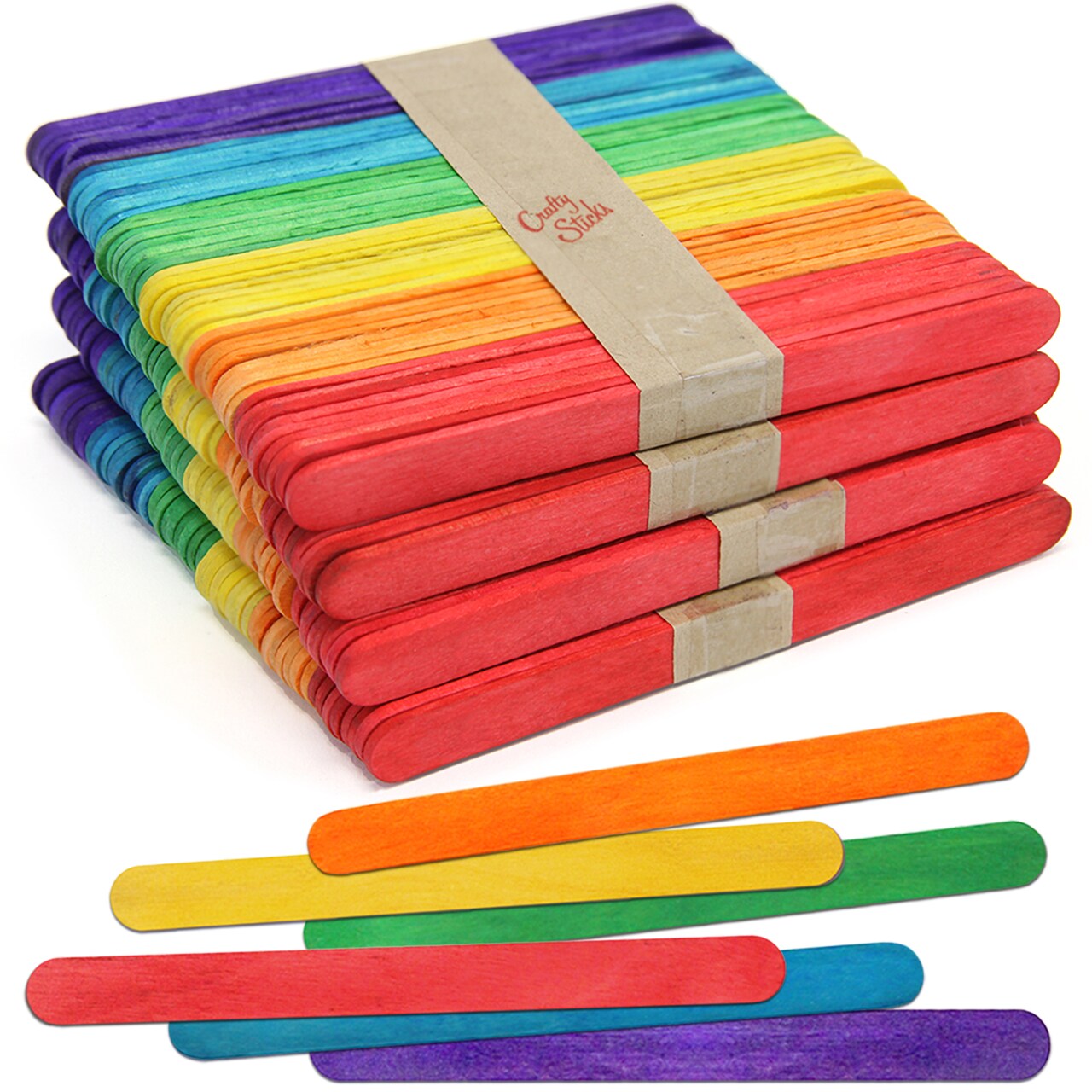CraftySticks Colored Wood Craft Sticks 4.5 Inch, Red Orange Yellow Green Blue Purple White Black Pink Brown Popsicle Sticks